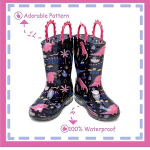 ☀️ 3/$15 Dinosaur Print Kids Rain Boots Rubber Boots Pink Black
